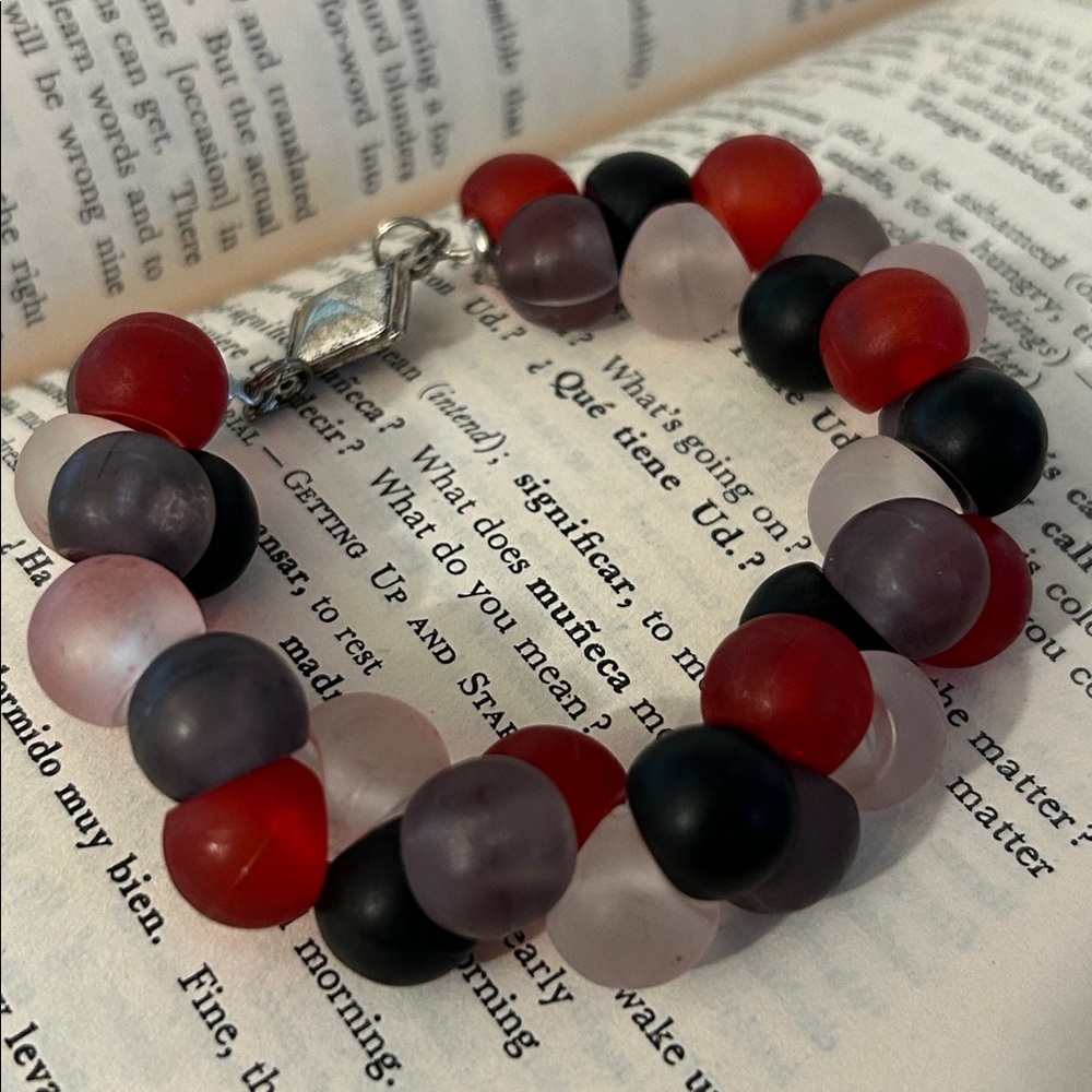 chunky Beaded Bracelet Red, Black, clear and Gray acrylic beads